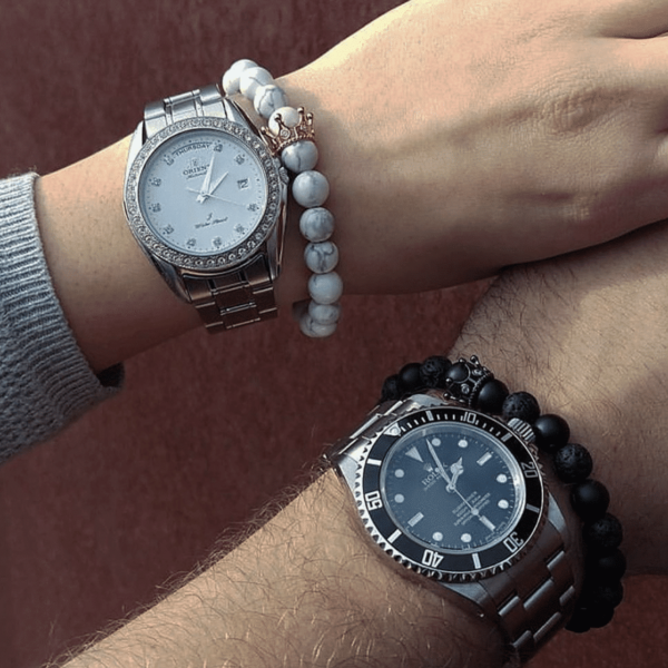Zwarte & Witte Armbandset - Kroon - Afbeelding 2