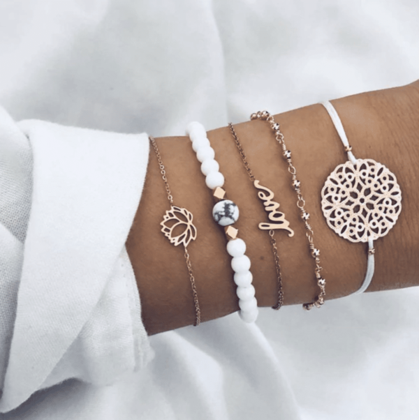 Roze / Wit Armband set van 5