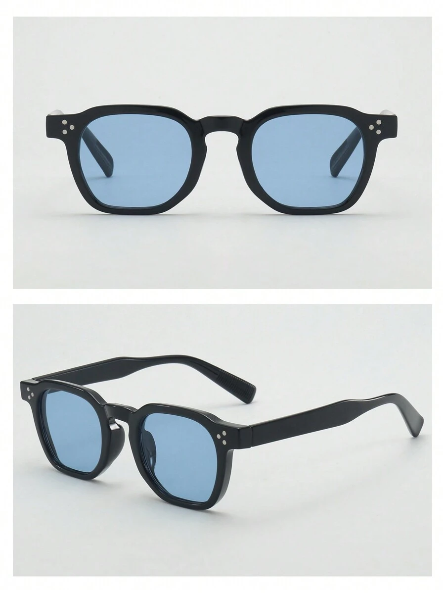 Ovale zonnebril zwart frame blauw lens