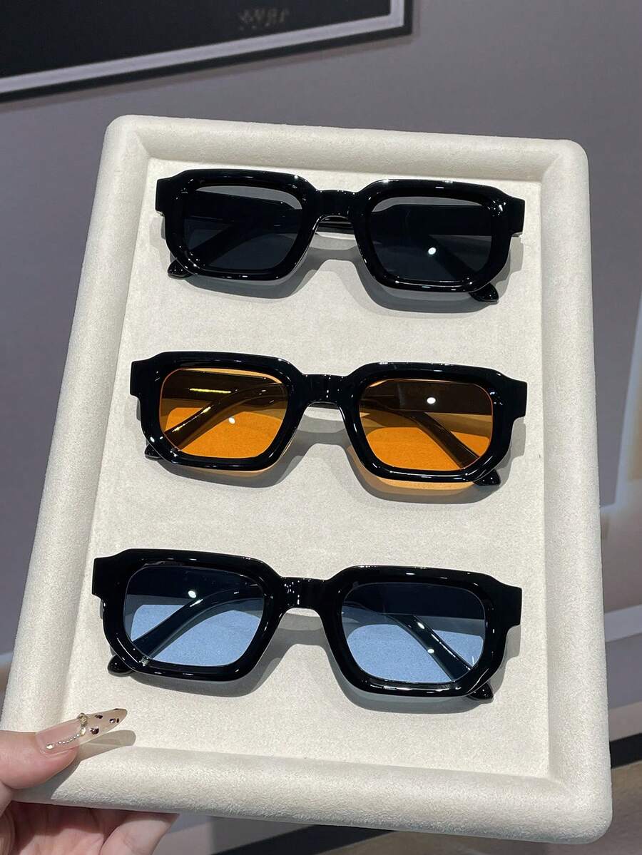 Retro vierkante zonnebril collectie drie kleuren