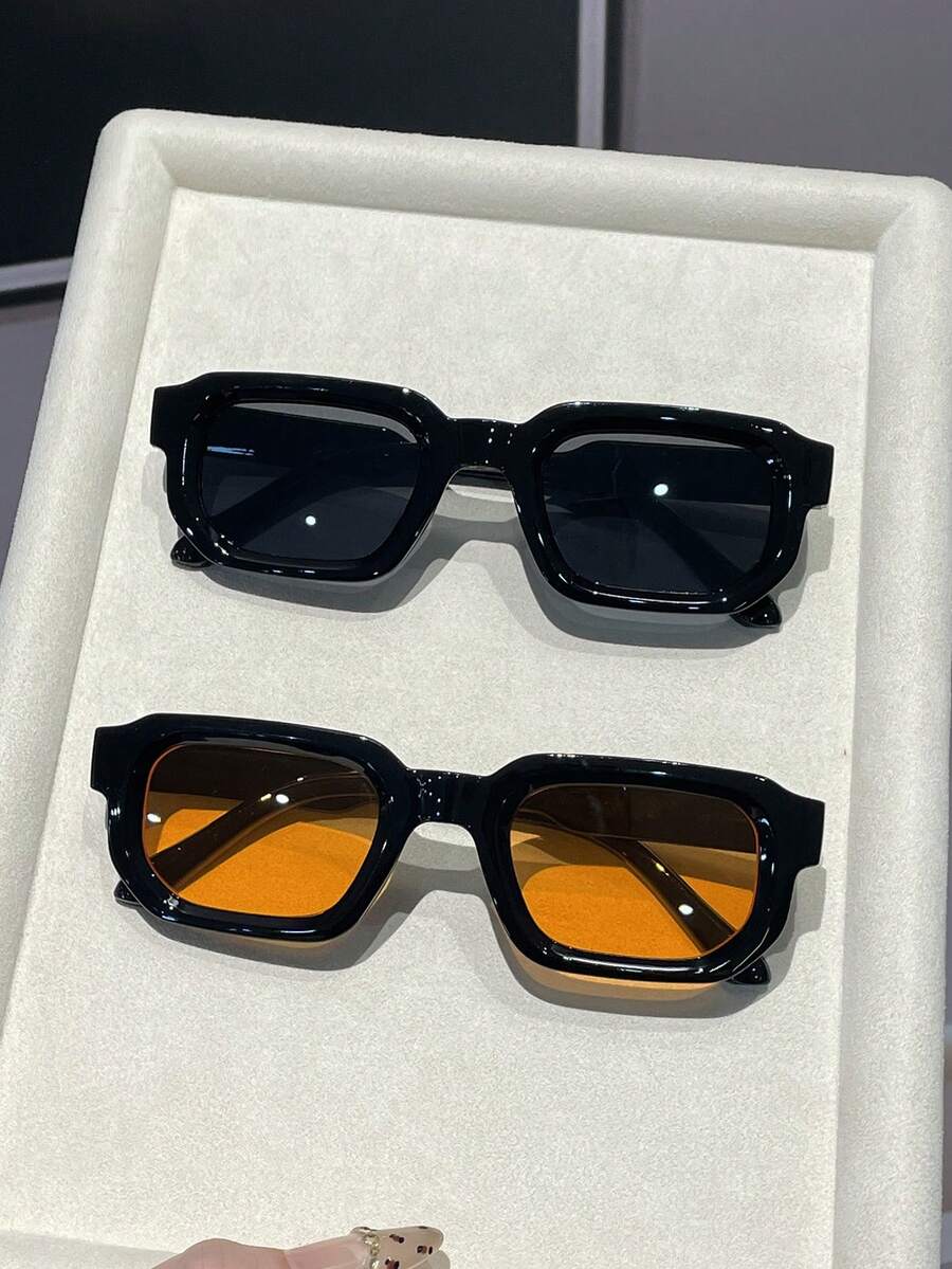 Retro vierkante zonnebril oranje en grijze lens